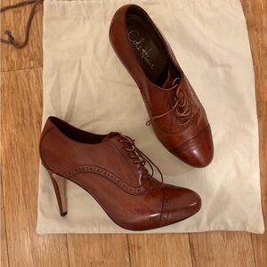 Cole Haan Brown Leather Oxford Heel Boots